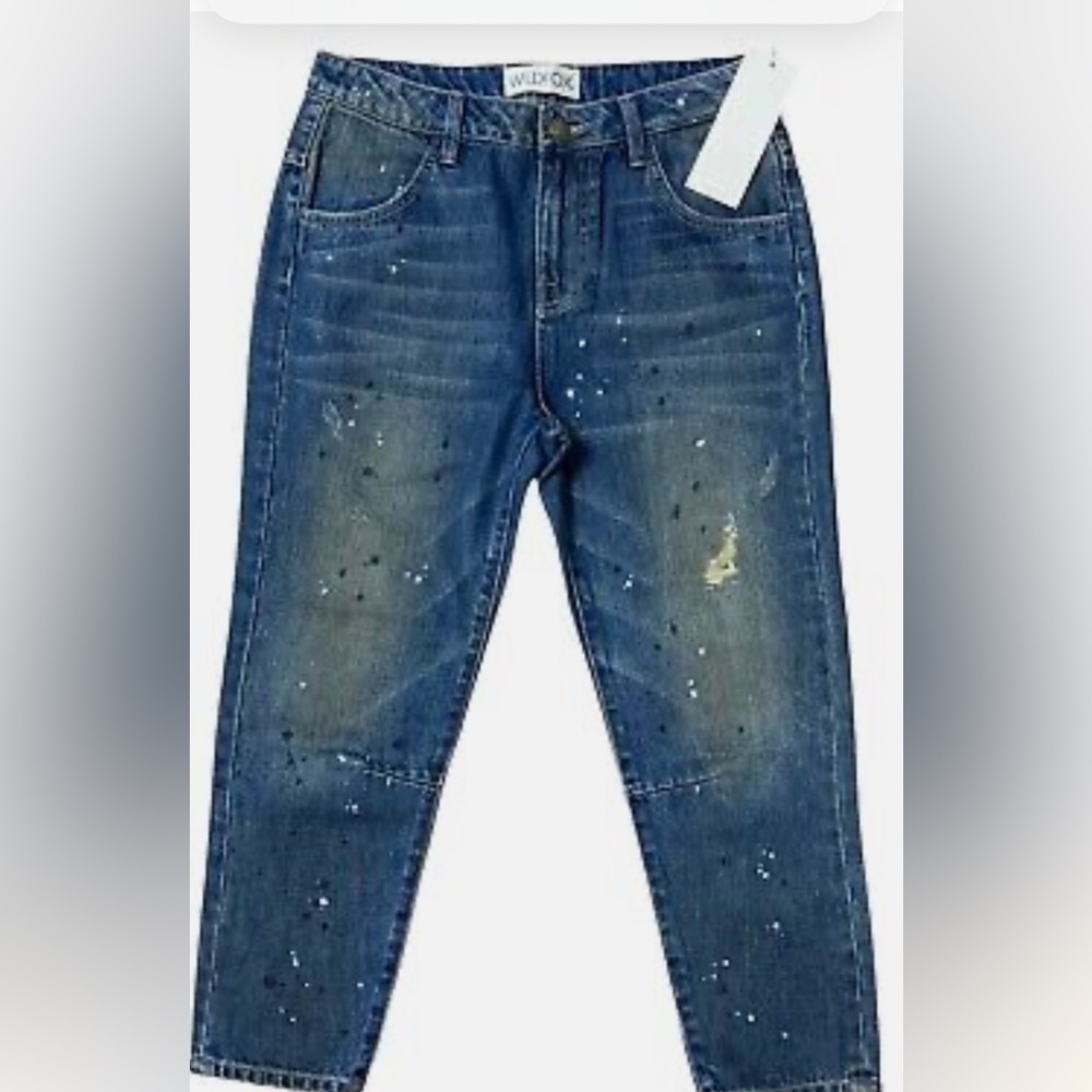 WILDFOX cut 204 baggy crop color DaVinci denim cotton paint splatter jeans 24